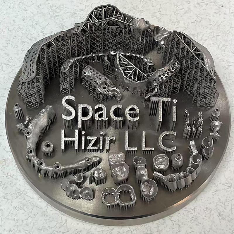 SLM-printed dental frameworks on a build plate