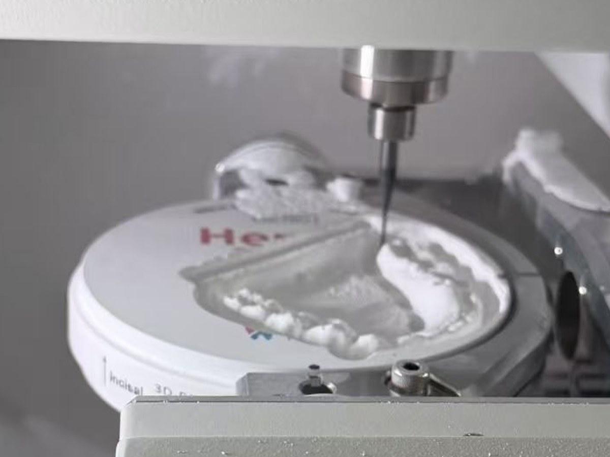 Milling bur cutting an arch out of a 3D PRO zirconia disc